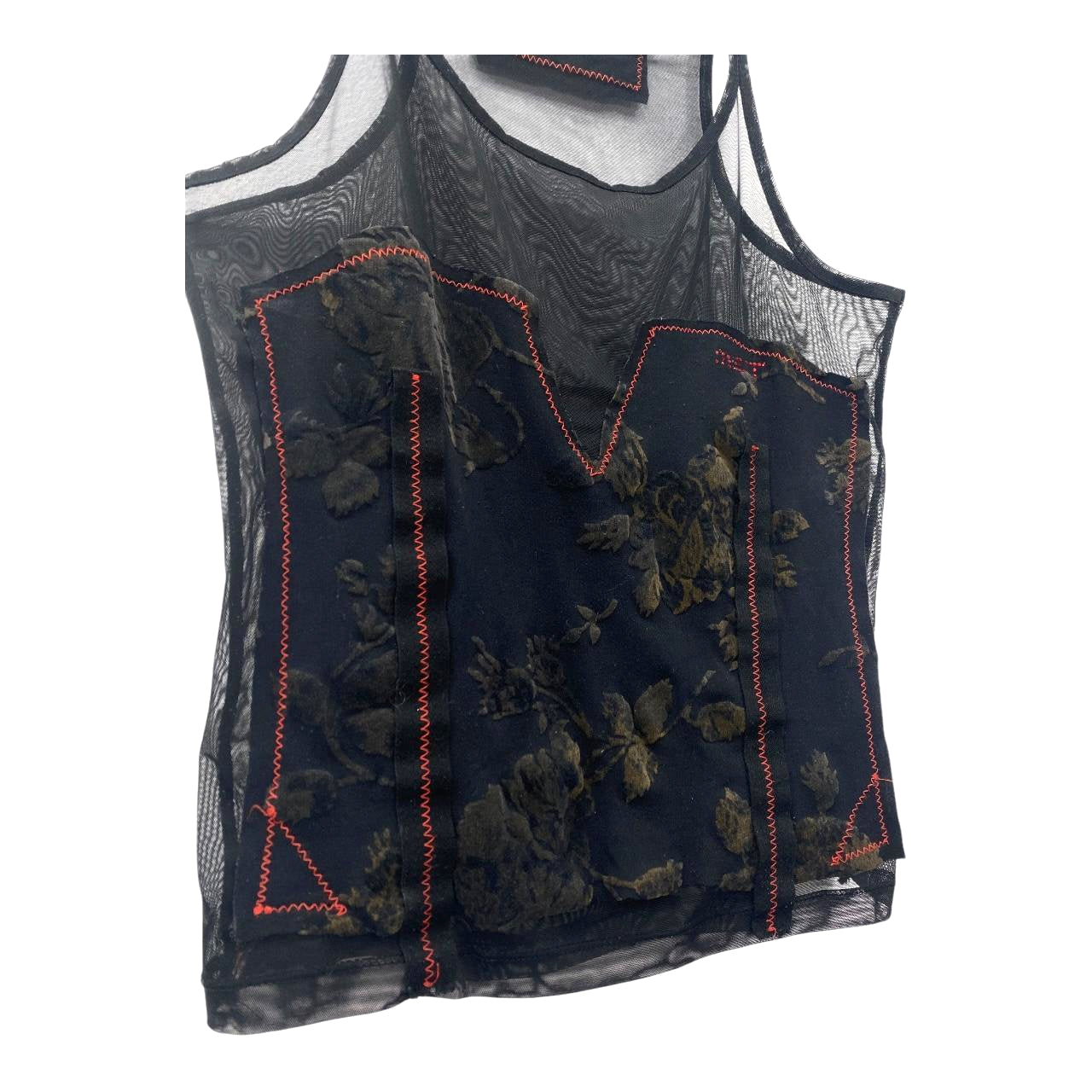 Stitched mesh velvet tank top