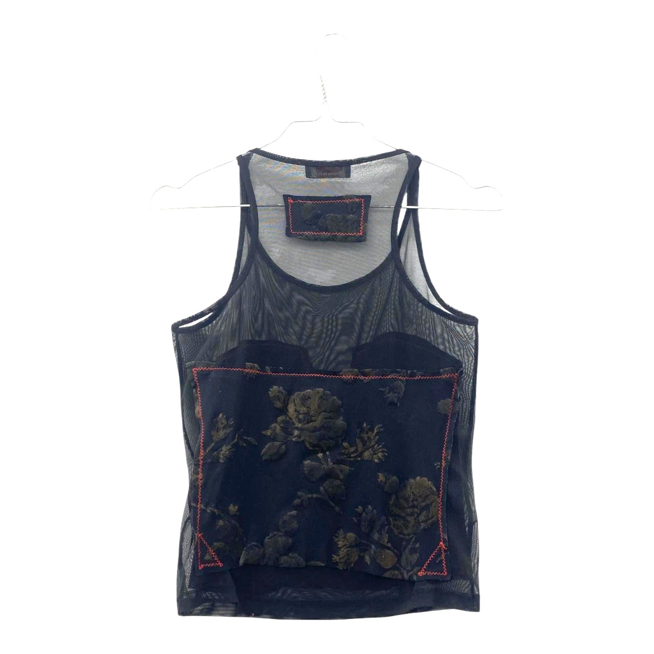 Stitched mesh velvet tank top