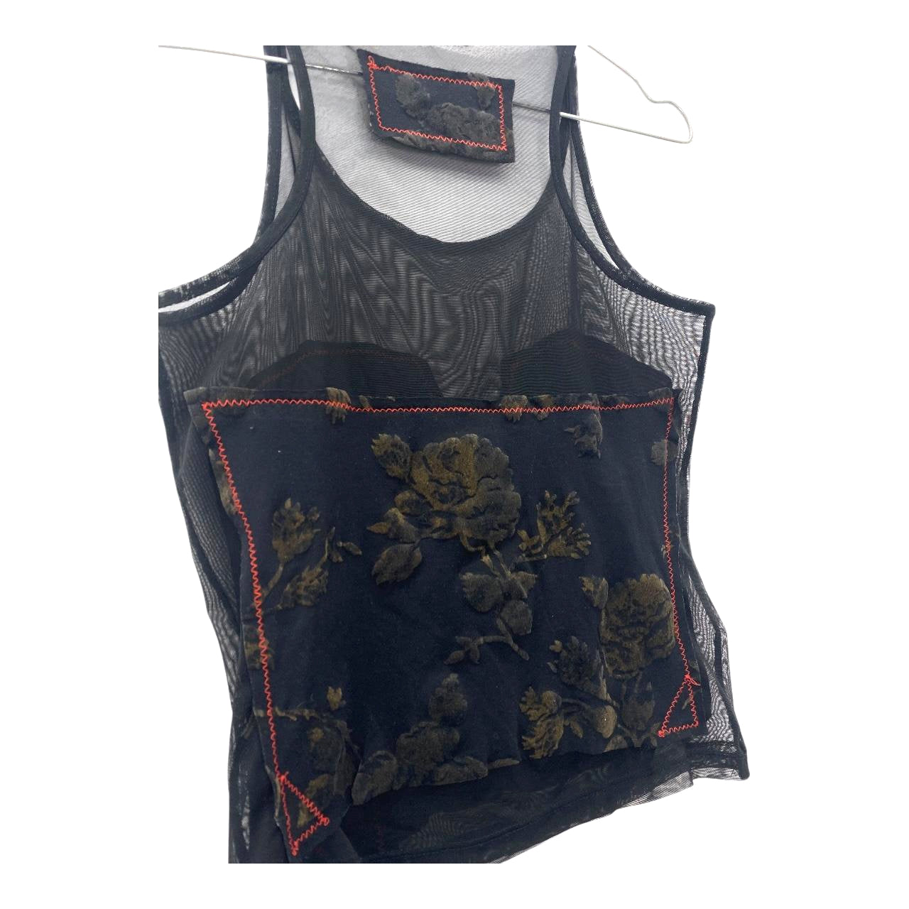 Stitched mesh velvet tank top