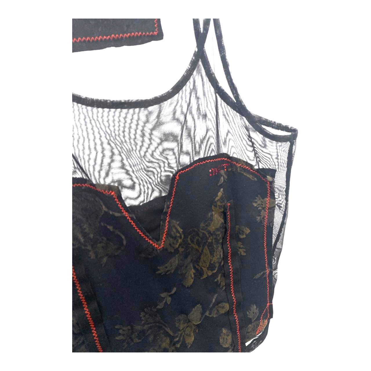 Stitched mesh velvet tank top