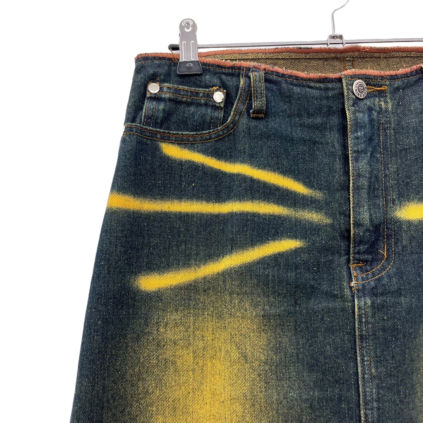 Y2K sprayed denim midi skirt