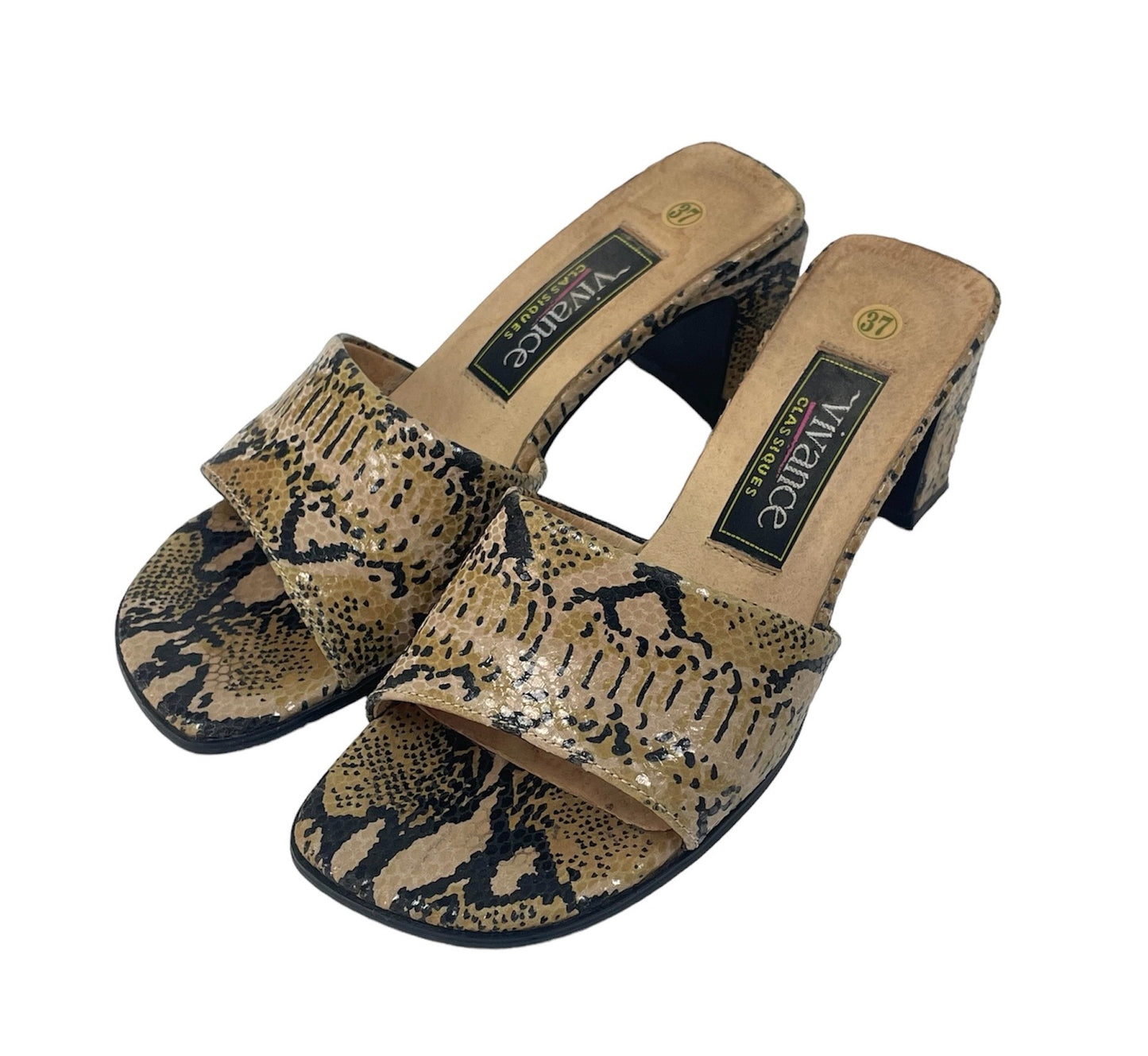 90s snakeskin mules