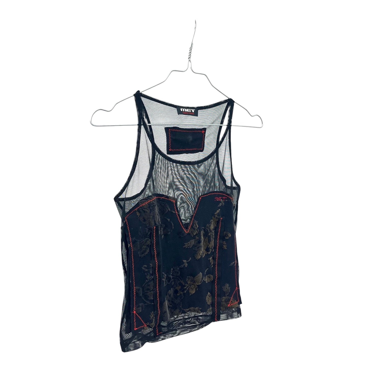 Stitched mesh velvet tank top