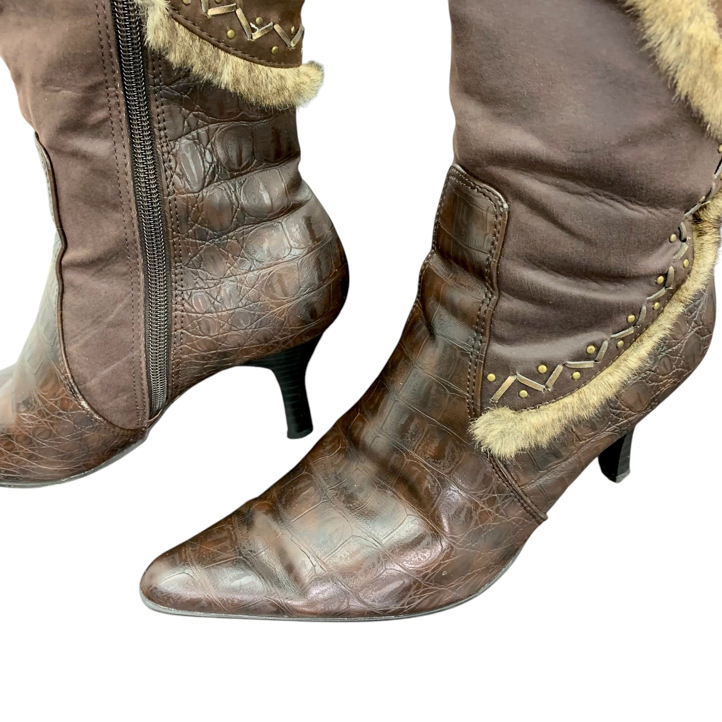 Y2K faux fur pointed high boots