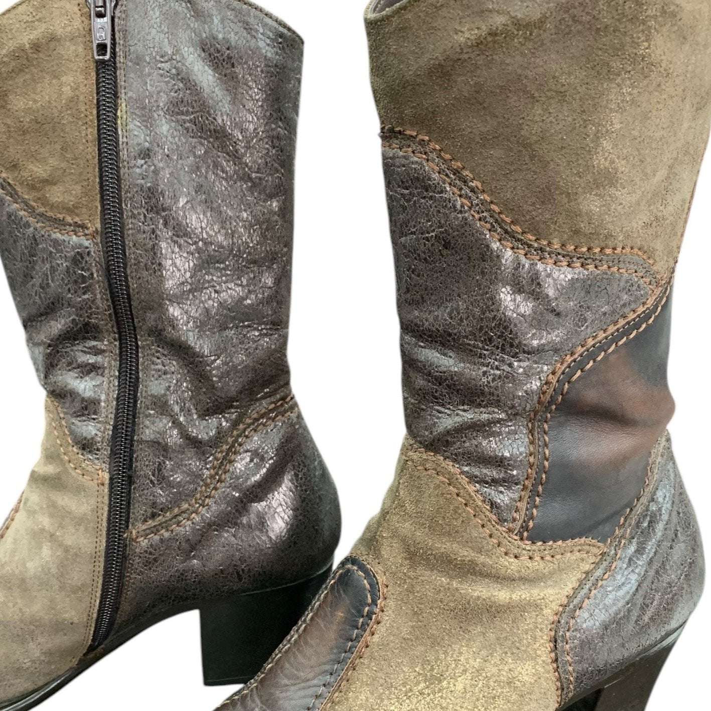 Y2K patchwork leather boots
