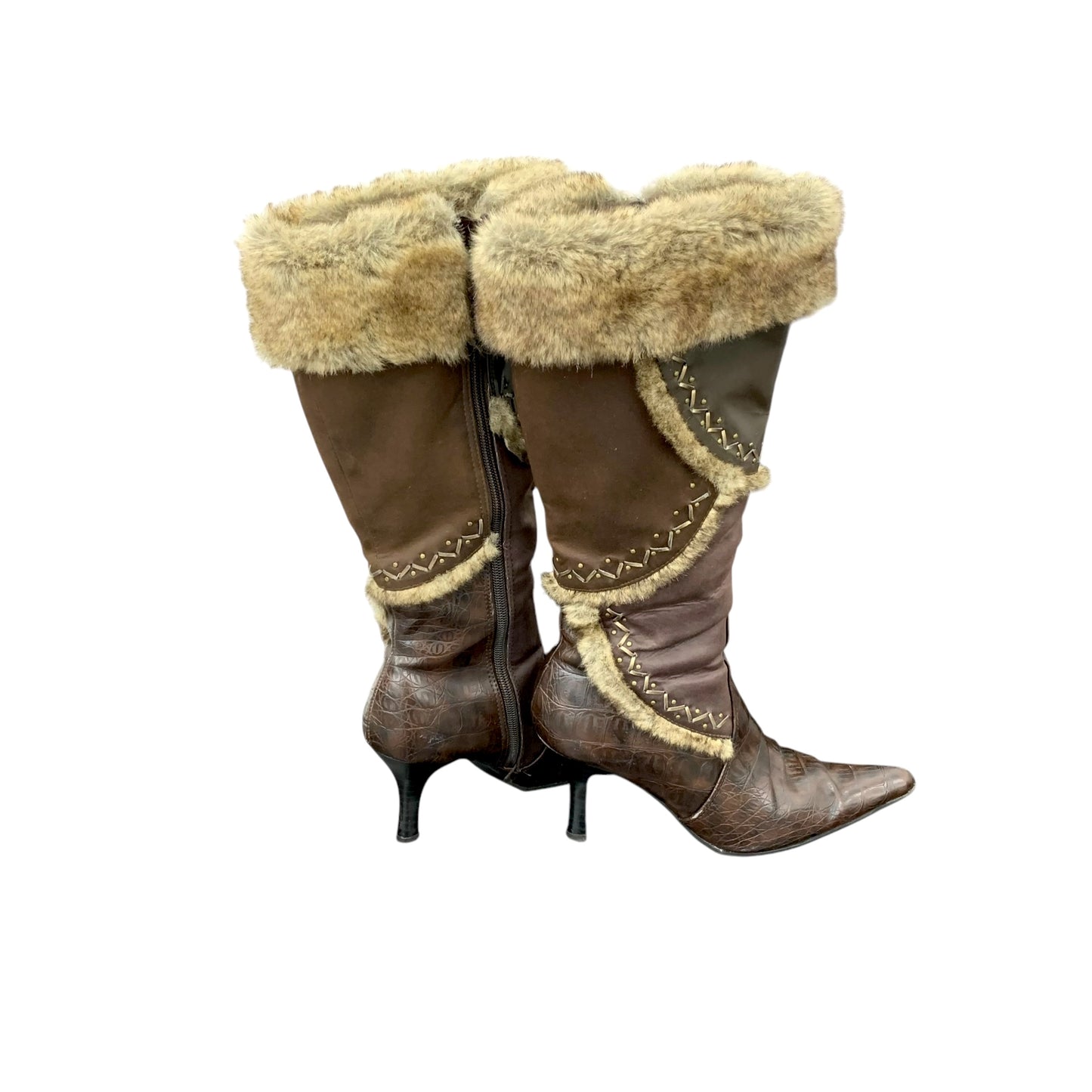 Y2K faux fur pointed high boots