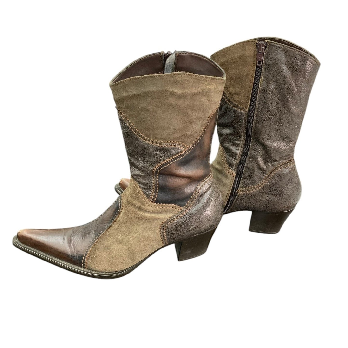 Y2K patchwork leather boots