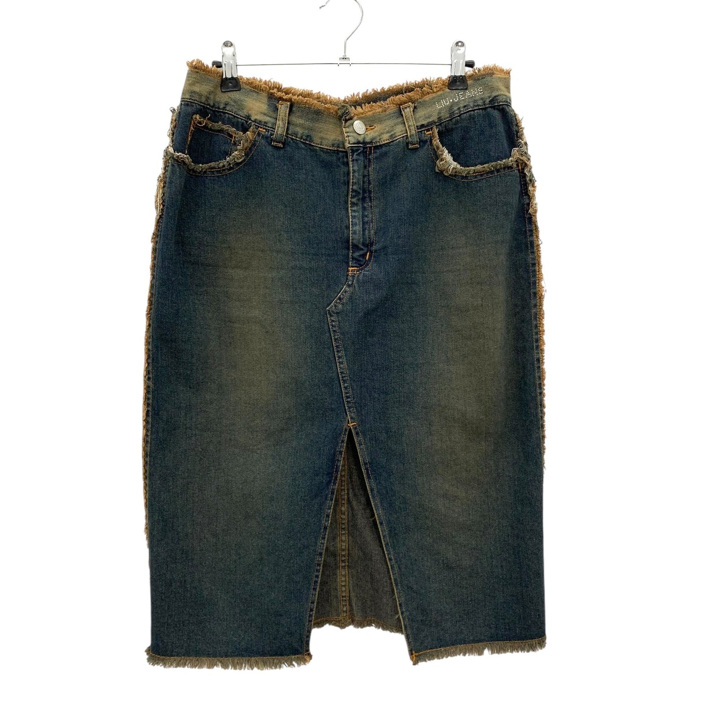 Y2K washed denim midi skirt