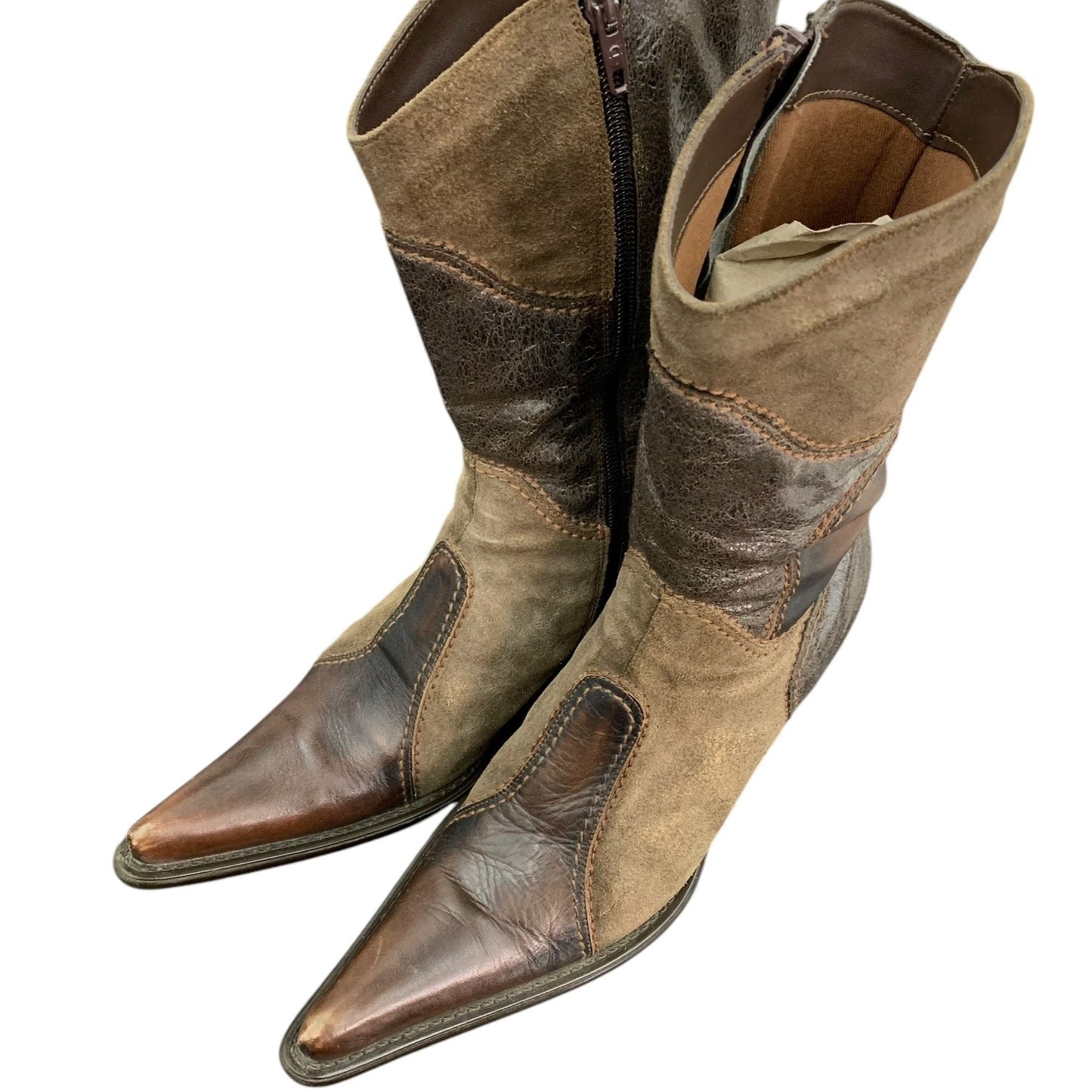 Y2K patchwork leather boots