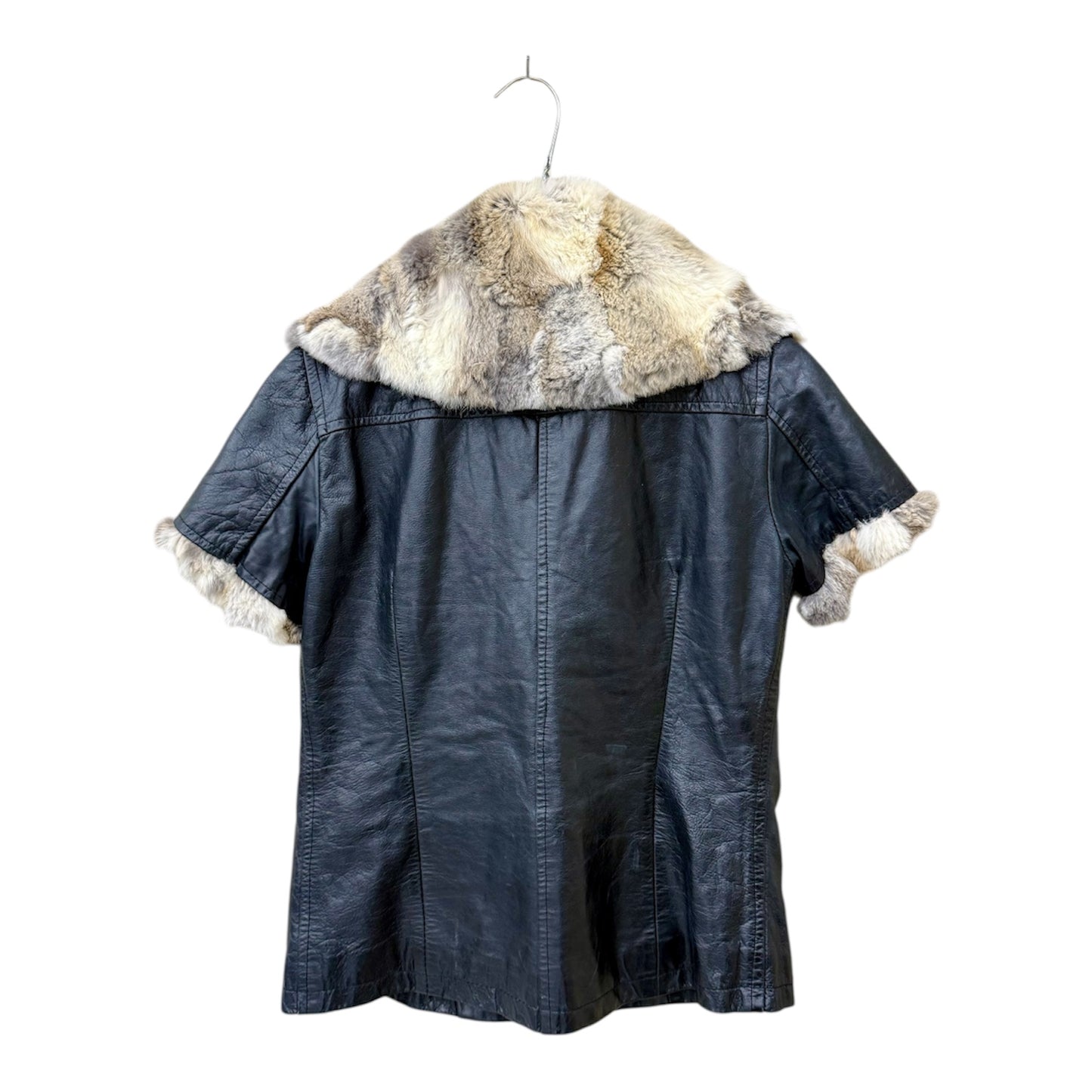 Zip-up fur leather shirt jacket