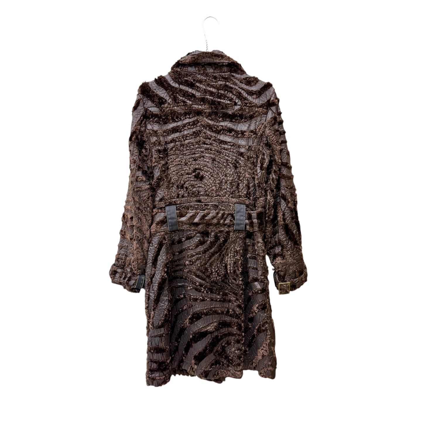 Belted patterned faux fur coat