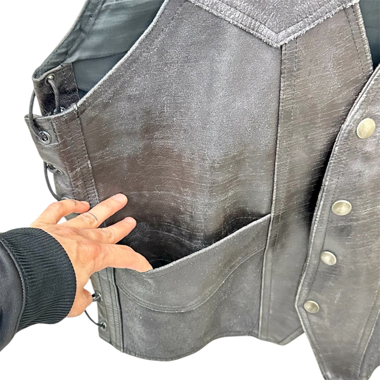Lace up mixed leather vest