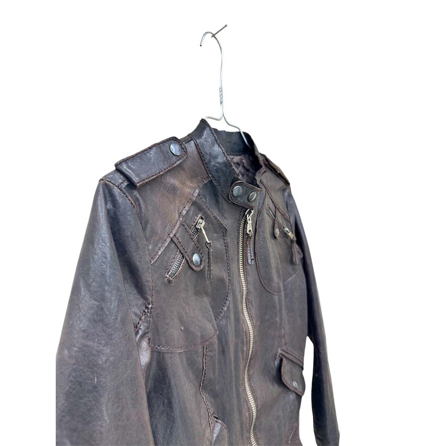 Brown zip-up leather jacket