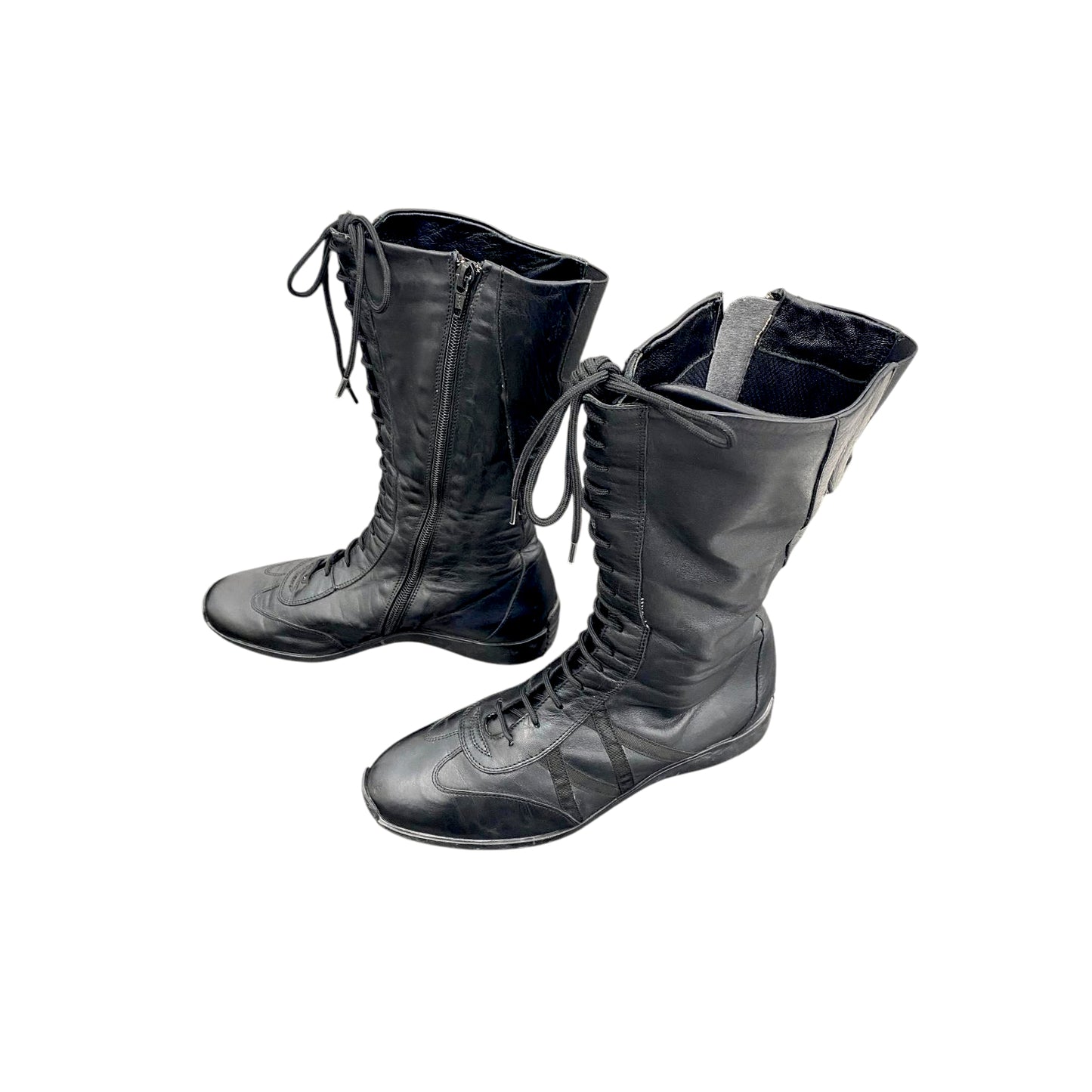 Mid-calf lace-up leather boots