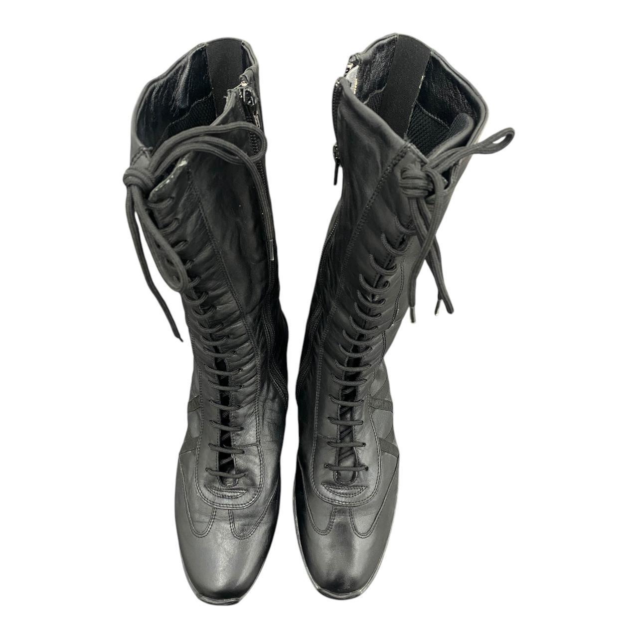 Mid-calf lace-up leather boots