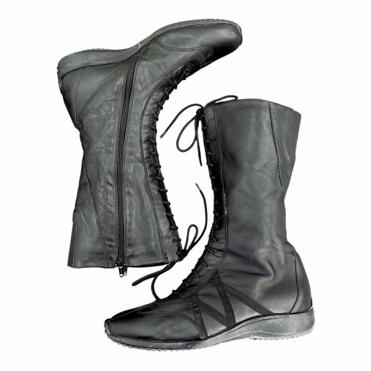 Mid-calf lace-up leather boots
