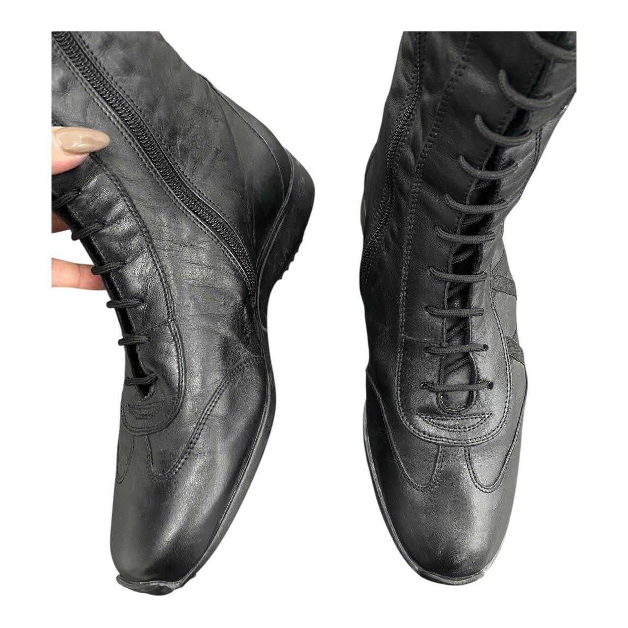 Mid-calf lace-up leather boots