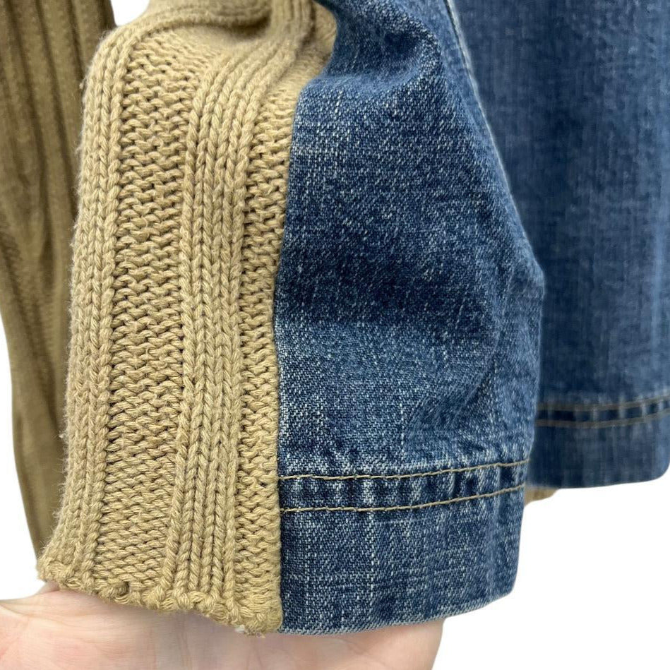 Ribbed patchwork denim sweater