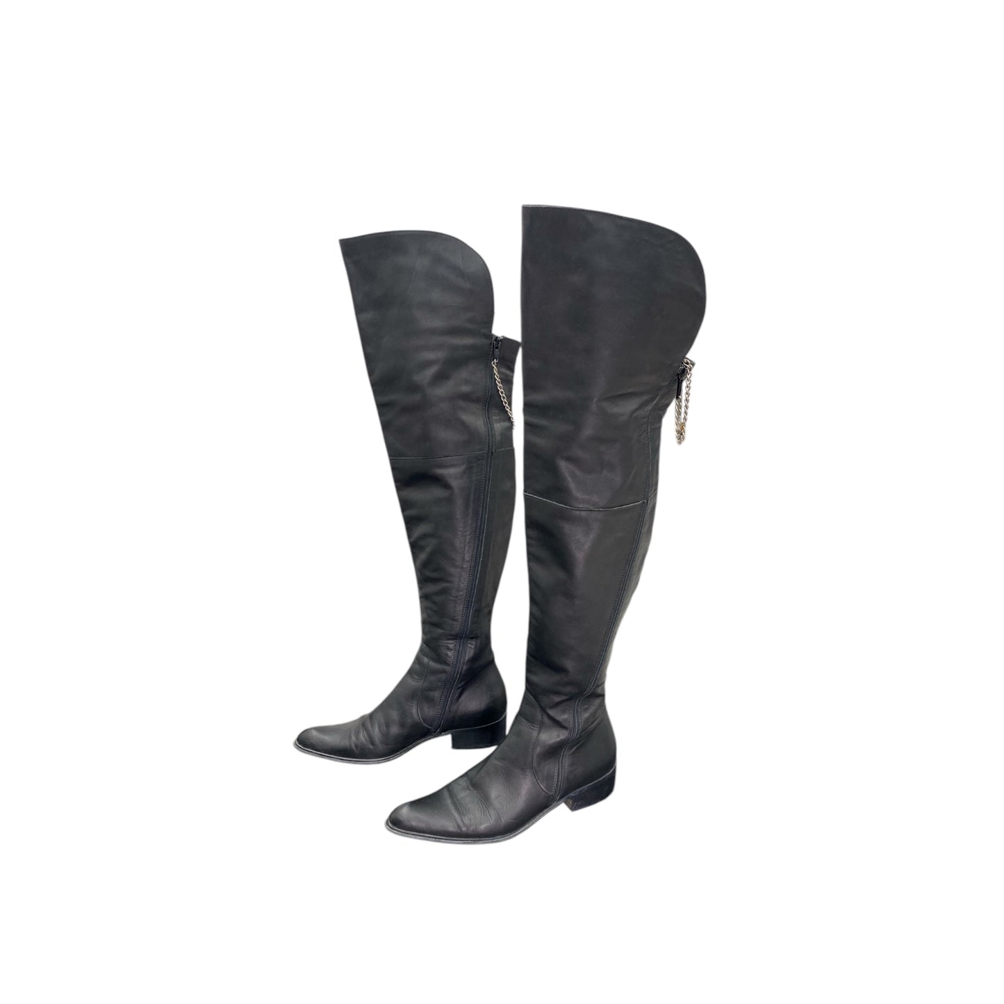 Pointed overknee leather boots