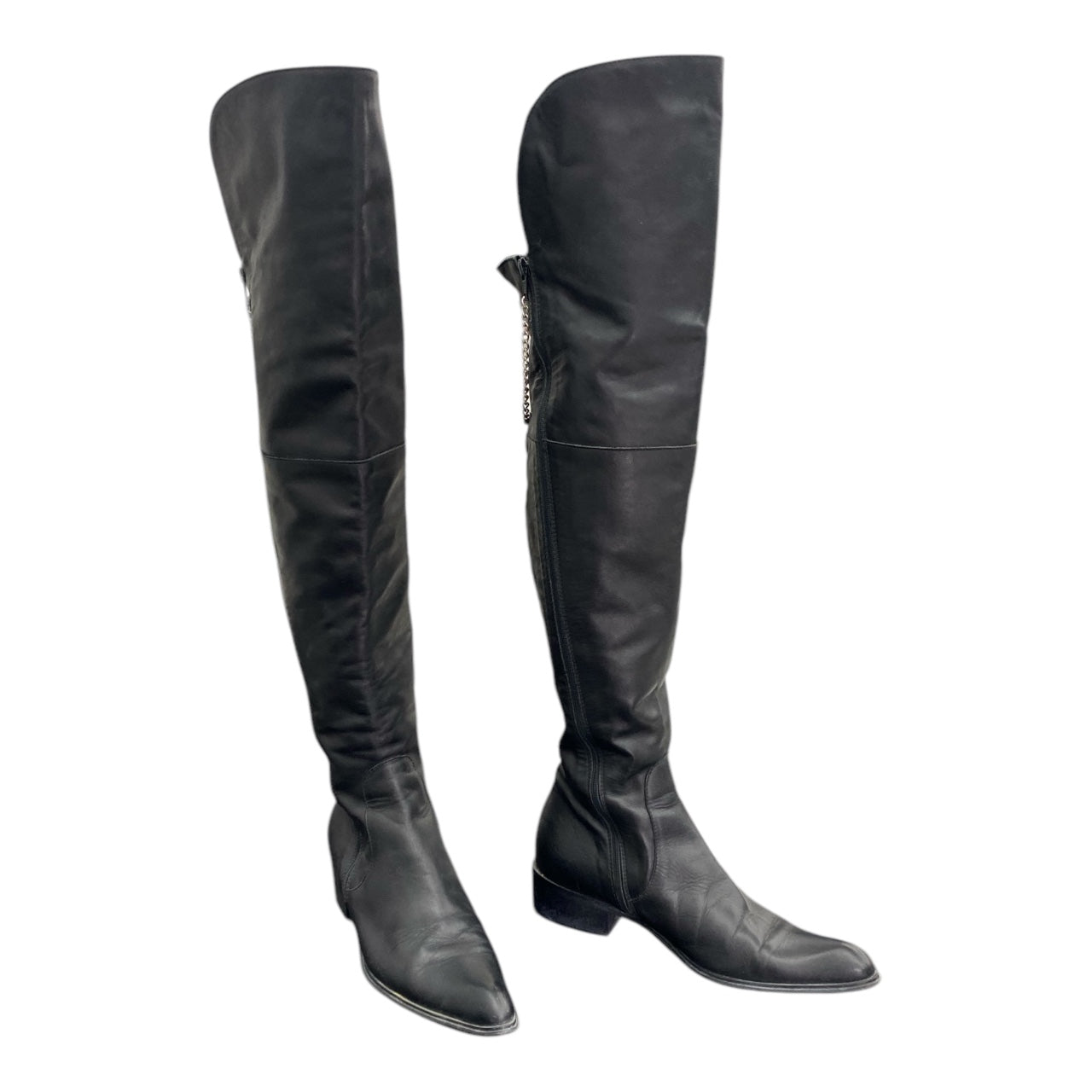 Pointed overknee leather boots
