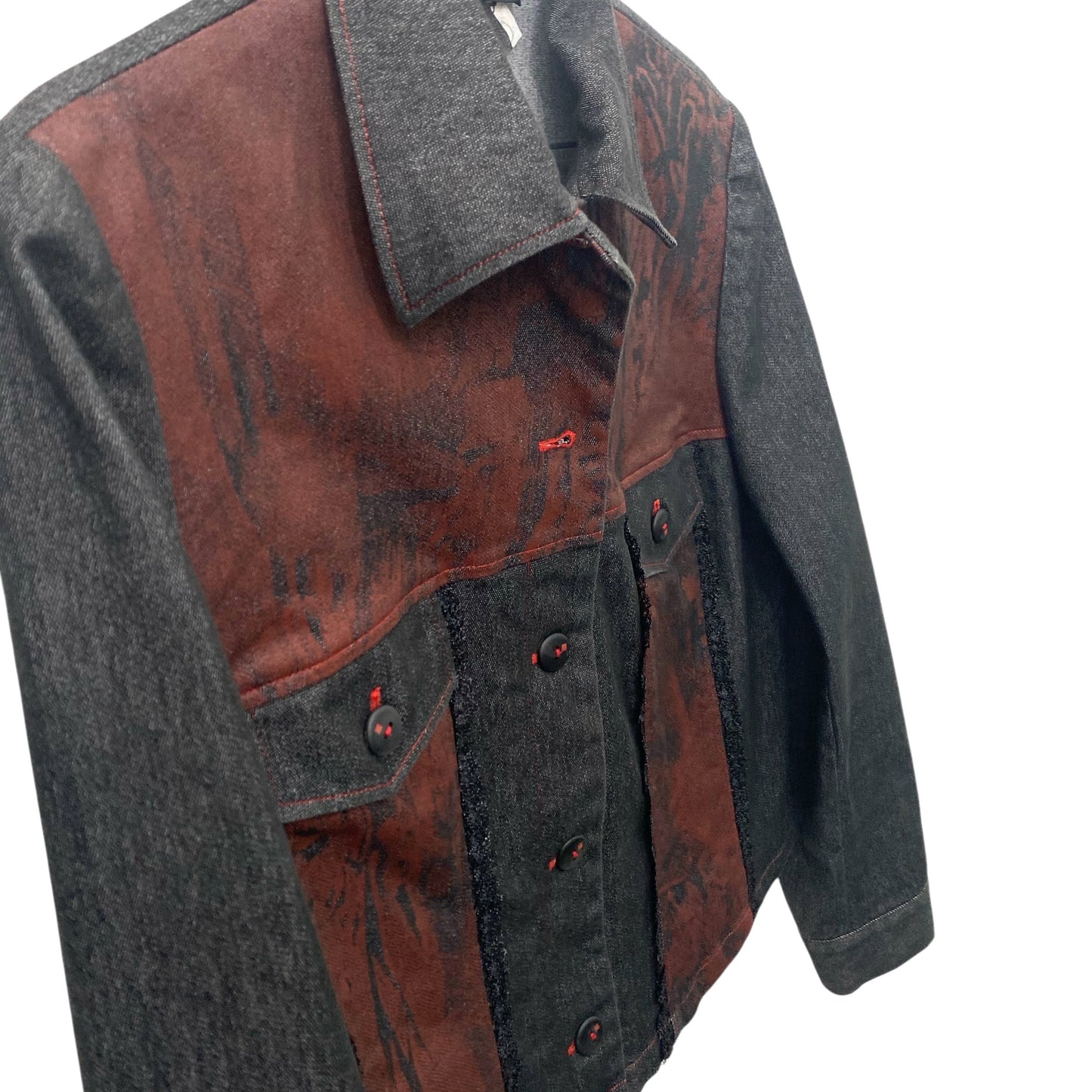 Cropped patterned denim jacket