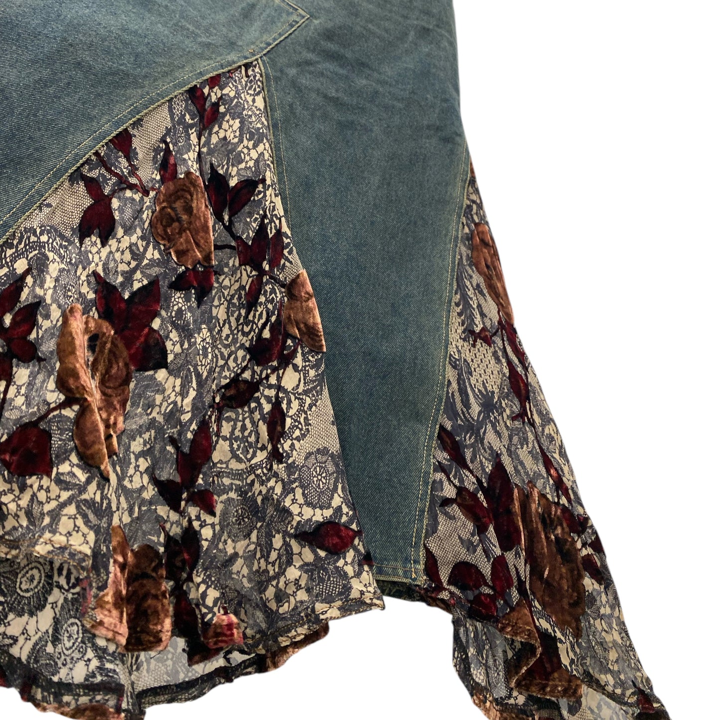 Asymmetrical denim midi skirt