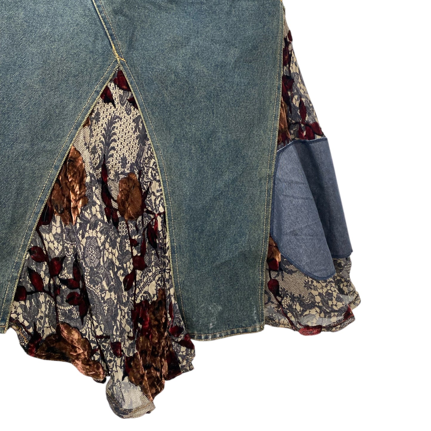 Asymmetrical denim midi skirt