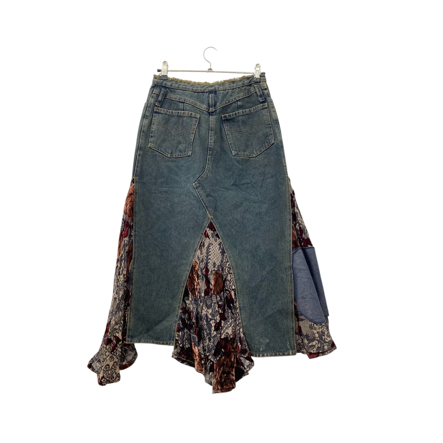 Asymmetrical denim midi skirt