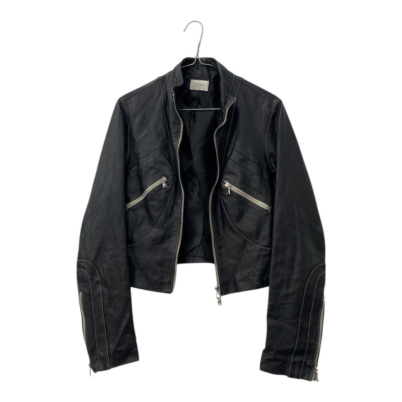 Cropped biker leather jacket