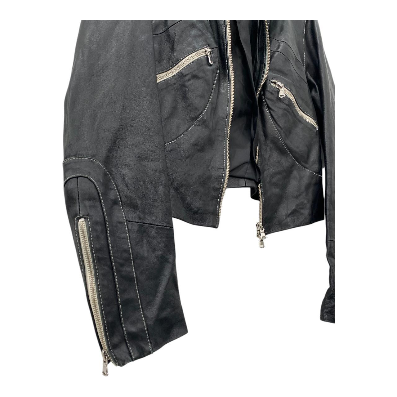 Cropped biker leather jacket