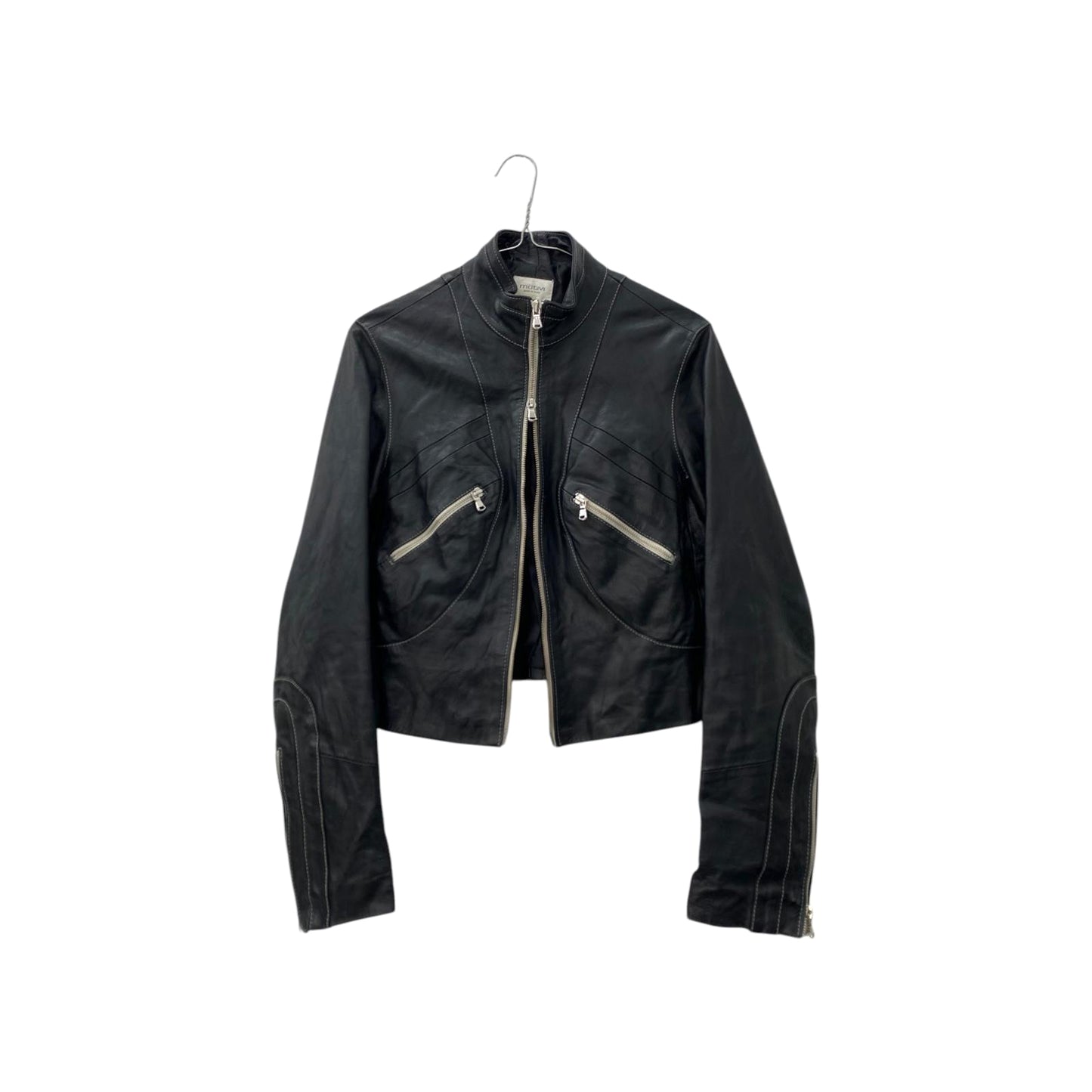 Cropped biker leather jacket