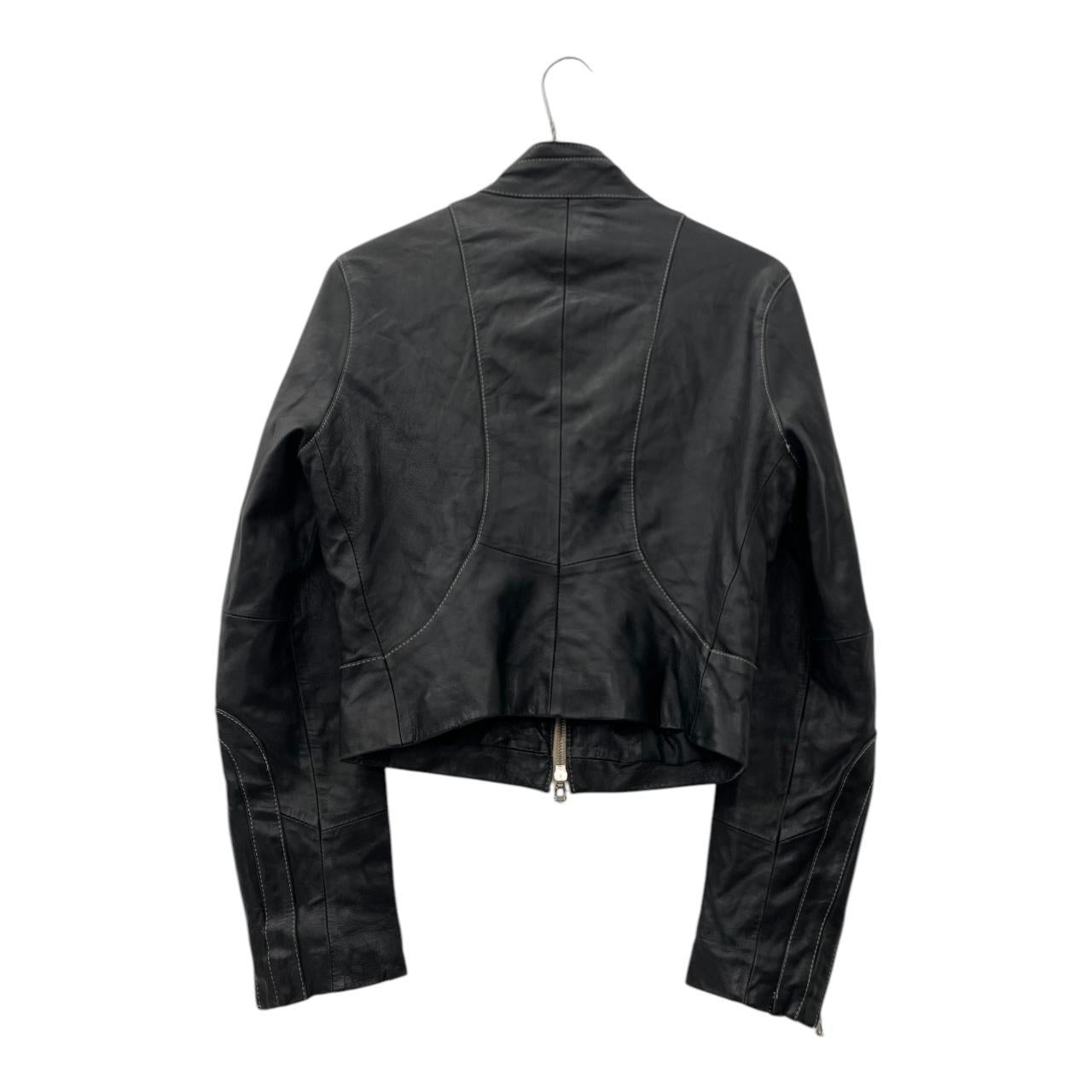 Cropped biker leather jacket