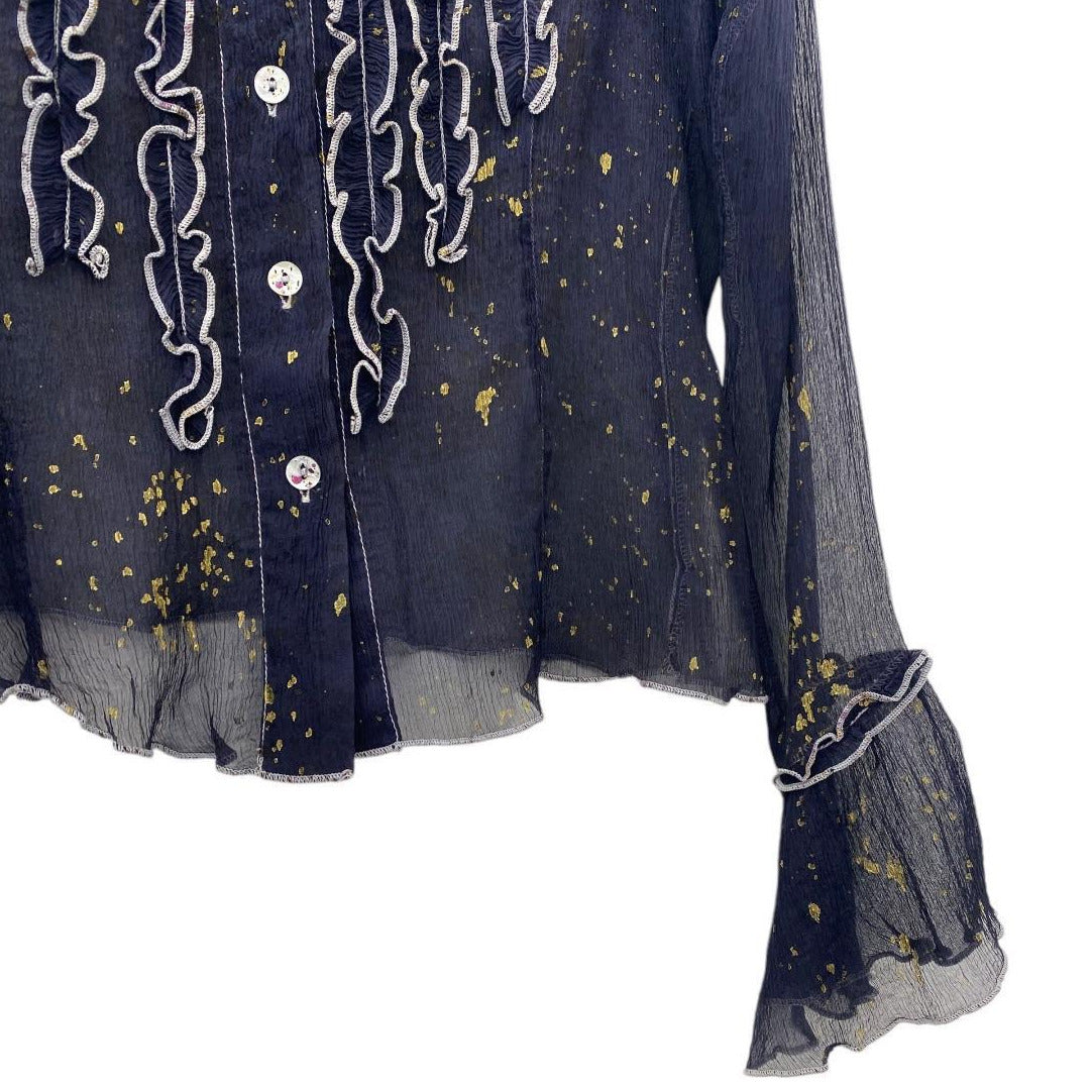 Ruffled spray paint silk blouse