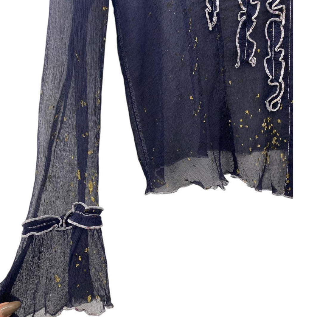 Ruffled spray paint silk blouse