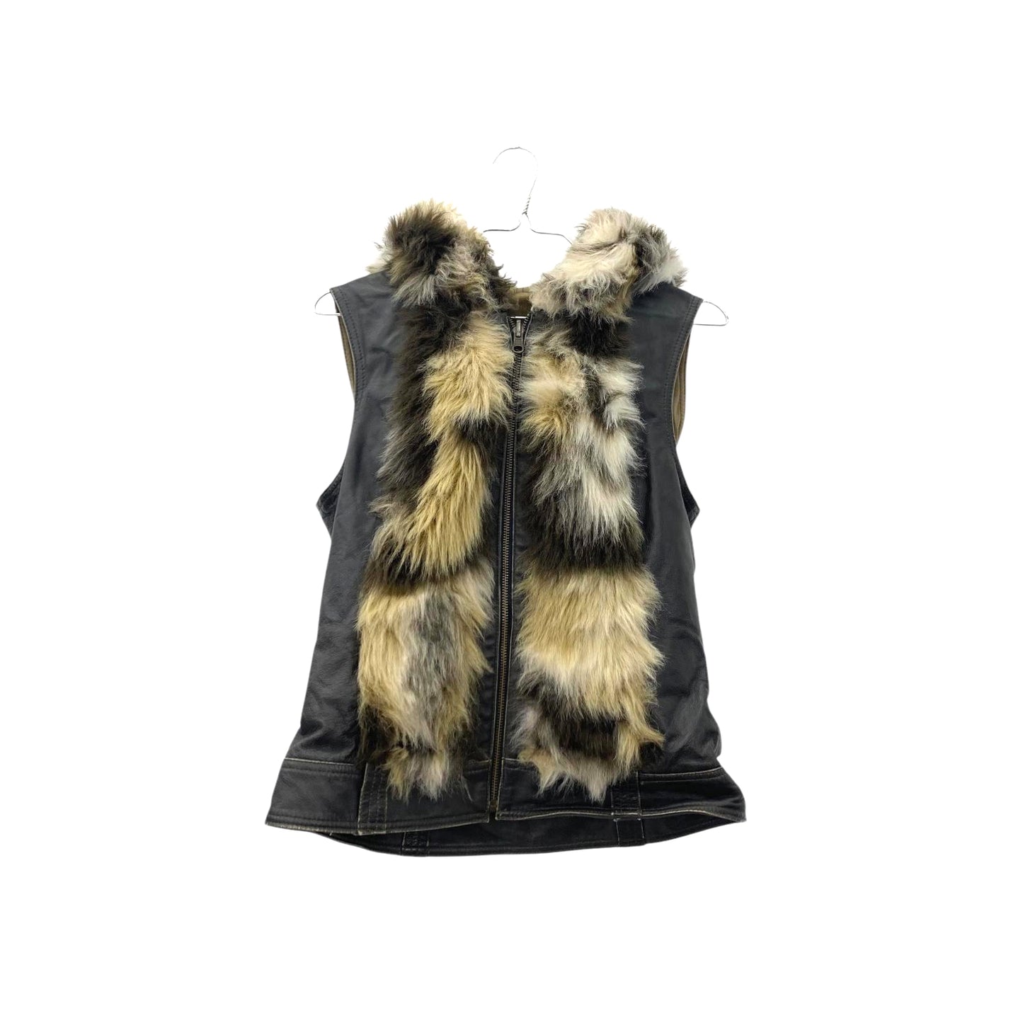Hooded leather fake fur vest