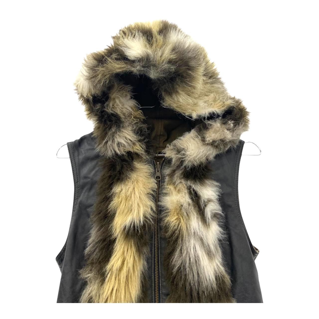 Hooded leather fake fur vest