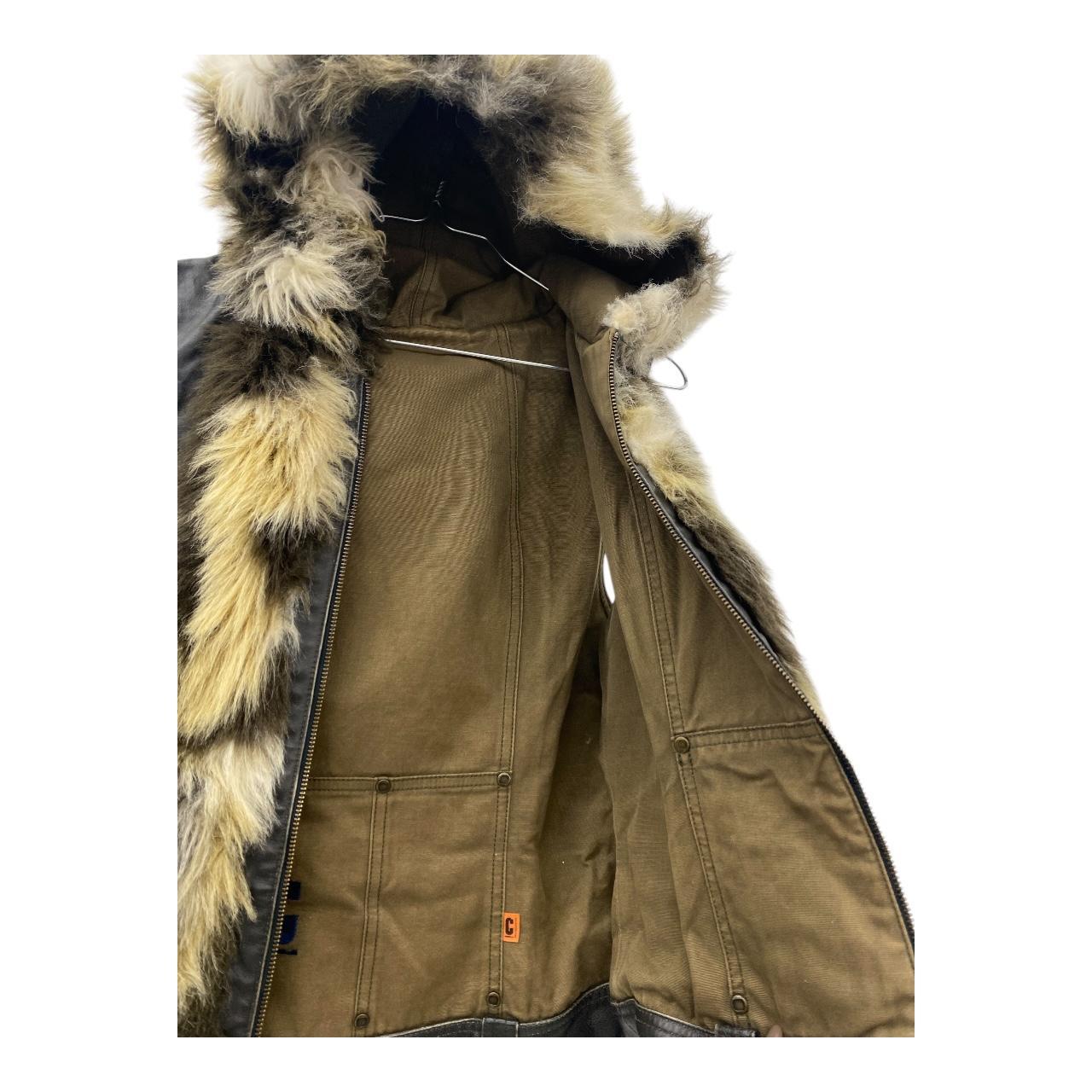 Hooded leather fake fur vest
