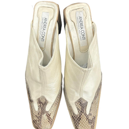 90s cream beige leather mules