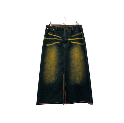 Y2K sprayed denim midi skirt