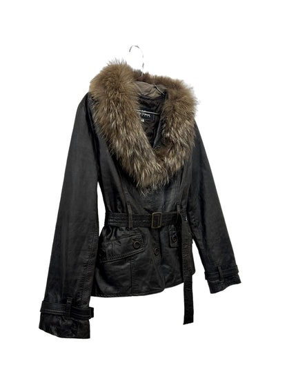 90s leather jacket with fur collar