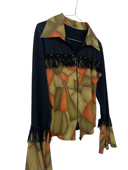 Y2K patchwork fringe blouse