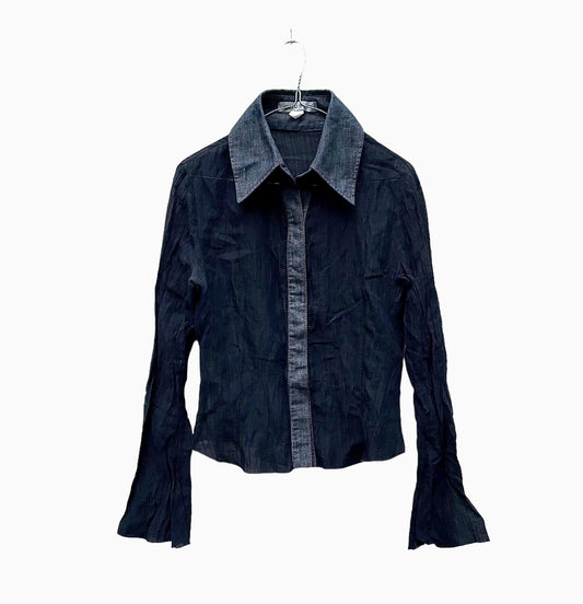 Y2K mesh denim blouse