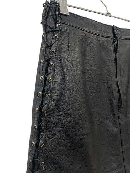 90s real leather mini skirt