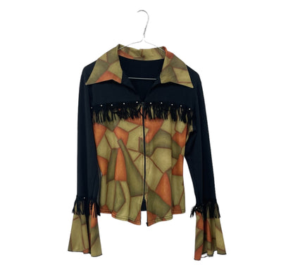 Y2K patchwork fringe blouse