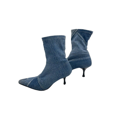 Y2K pointed denim print boots