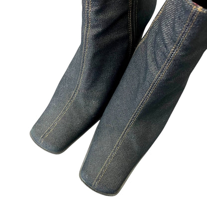 Y2K square toe denim boots