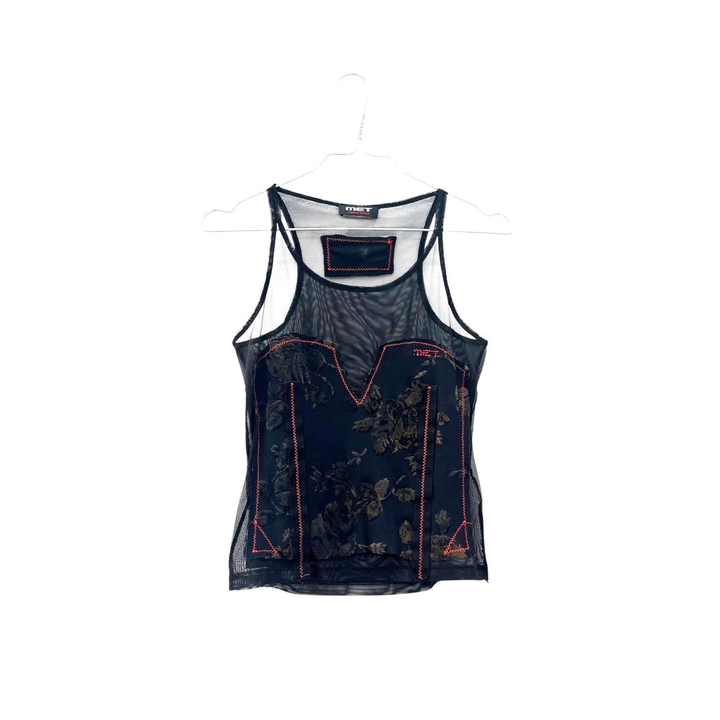 Stitched mesh velvet tank top
