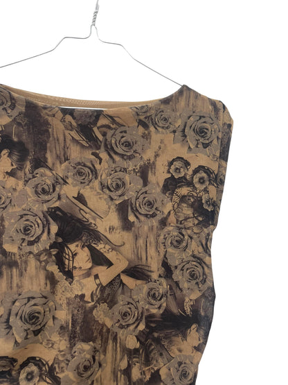 Y2K anime print mesh top