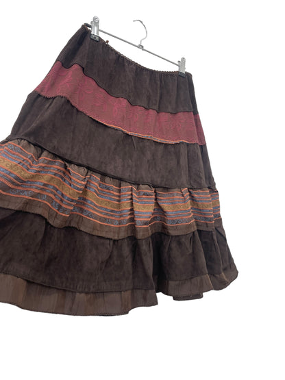 Y2K earthy layered midi skirt