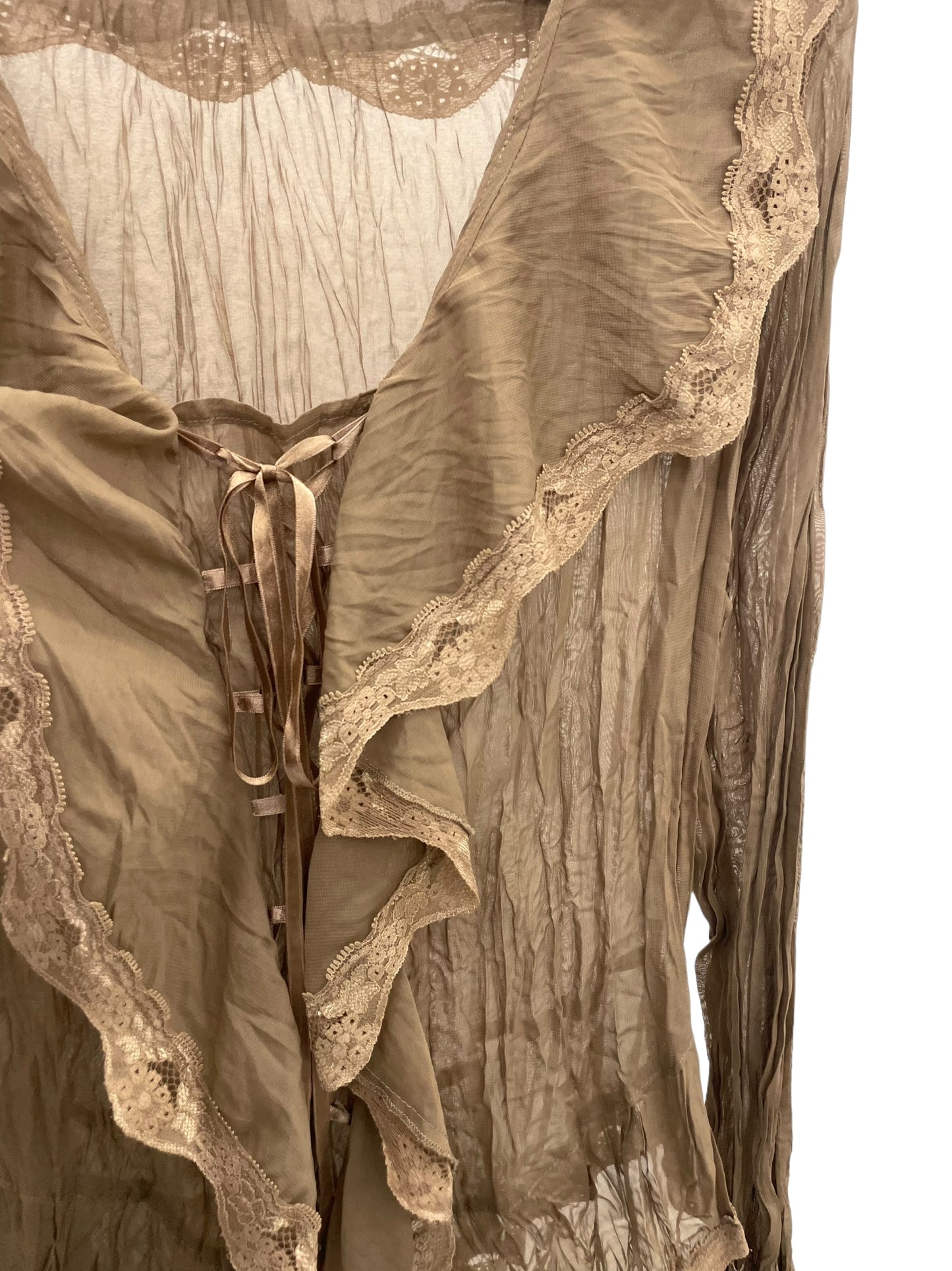 Y2K laced silk blouse with ruffles